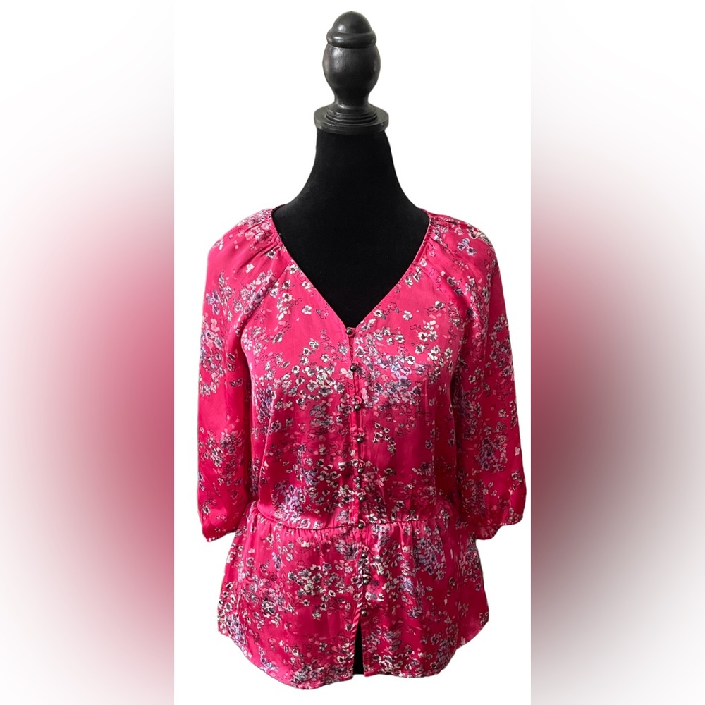 Banana Republic: Silky Pink Blouse with Metal Ball Stud Buttons